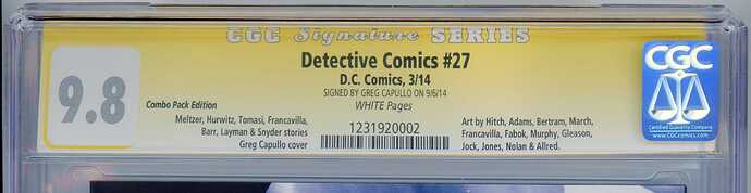 CGC 9.8 SS Detective Comics 27 COMBO PACK Capullo sig HEADER