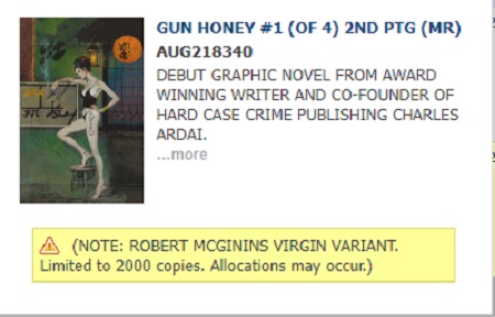 gun honey #1 2nd print allocated 2000 pr